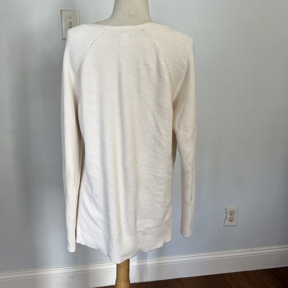ATHLETA Merino Extra Fine Wool Blend Rib Knit Hanover Vneck Minimalist Sweater M - Picture 5 of 11